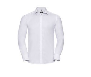 Russell Collection JZ962 - Mens' Long Sleeve Herringbone Shirt White