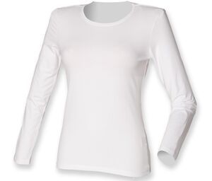 SF Women SK124 - Ladies Feel Good Long Sleeve Stretch T-Shirt White