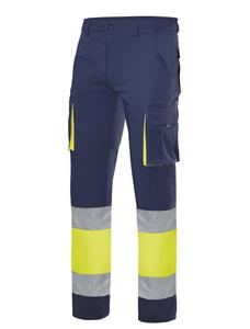 VELILLA V13002 - MULTI-POCKET STRETCH PANTS Navy/Fluo Yellow