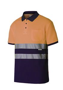 Velilla 305513 - HV SS TWO-TONE COTTON POLO NAVY BLUE/HI-VIS ORANGE